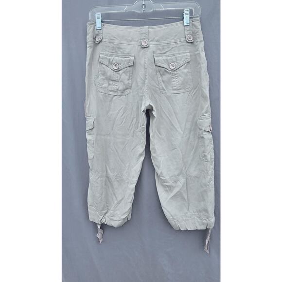 White House Black Market Capri Pants Womens 4 Gray Silk Cargo Embroidered - Picture 9 of 10
